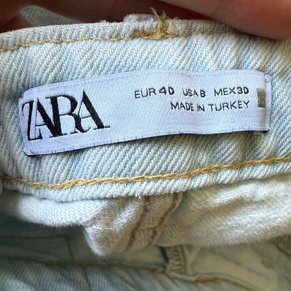 Zara Light Wash Wide Leg Jeans Size 8 Raw Hem 100% Cotton High Rise 30x30 - Picture 7 of 10
